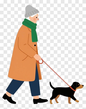 Elderly Man Walking A Dog PNG