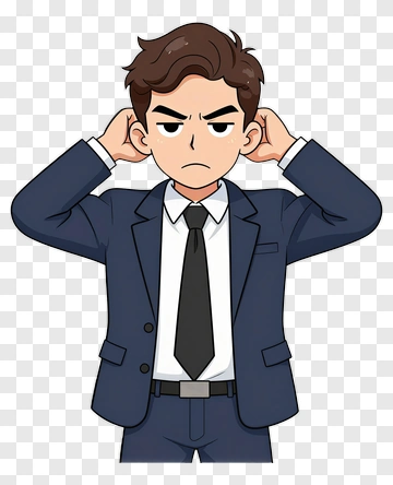 Cartoon Businessman With Hands On Ears PNG
