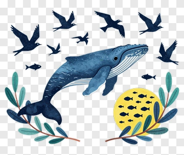 Whale Swimming Under A Yellow Moon PNG