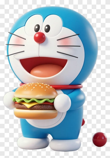 3D Cartoon Cat Holding A Hamburger PNG