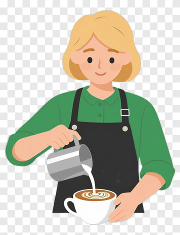 Barista Pouring Milk Into A Coffee Cup PNG