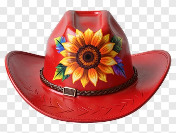 Red Cowboy Hat With Sunflower Design PNG