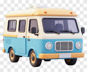 3D Van With A Blue And White Design PNG