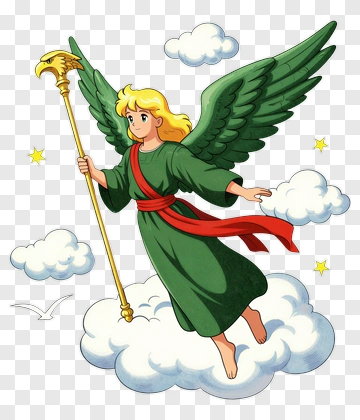 Cartoon Angel Holding A Staff PNG