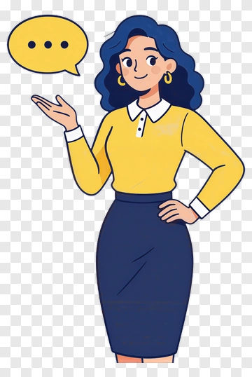 Cartoon Woman Gesturing With Speech Bubble PNG