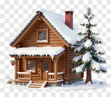 Winter Cabin Surrounded By Snowy Trees PNG