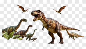 Dinosaur Family In A Prehistoric Scene PNG