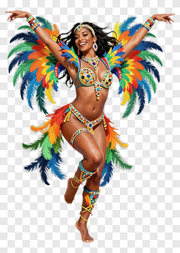 Carnival Dancer In Colorful Feather Costume PNG
