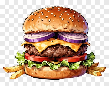 Cartoon Hamburger With Fries PNG