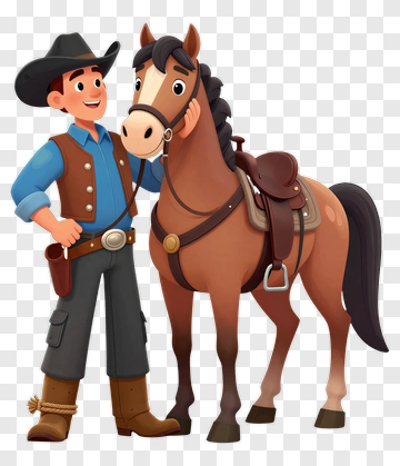 Cartoon Cowboy With A Horse PNG