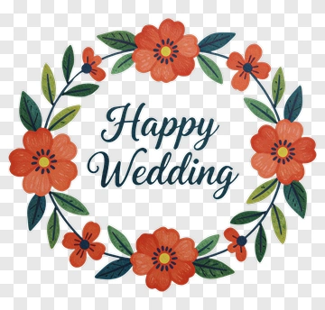 Happy Wedding Floral Wreath PNG
