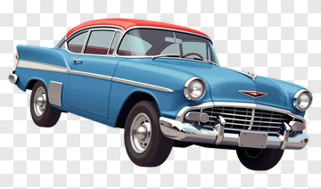 Vintage Blue Car With Red Roof PNG