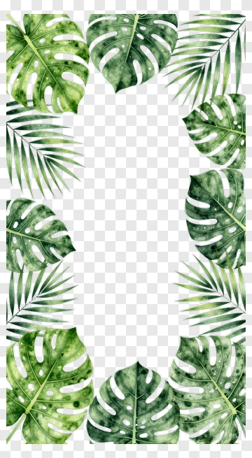 Watercolor Tropical Leaves Frame PNG