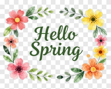 Hello Spring Floral Design PNG
