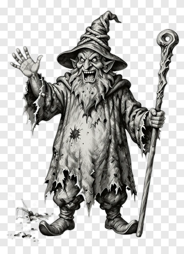 Cartoon Wizard Holding A Staff PNG