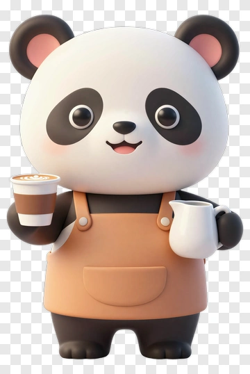 3D Panda Holding Coffee And Milk PNG