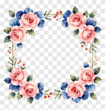 Watercolor Floral Frame With Pink Roses PNG