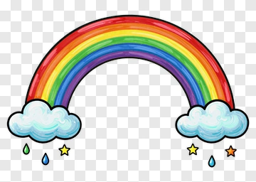 Colorful Rainbow With Clouds And Raindrops PNG