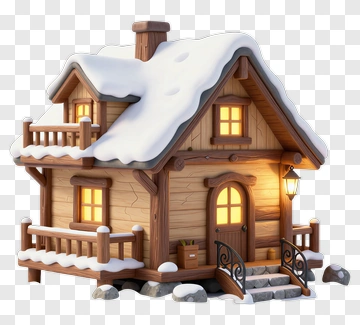 Snowy Cottage With Warm Lights PNG