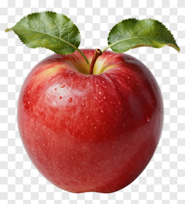 Red Apple With Green Leaves PNG
