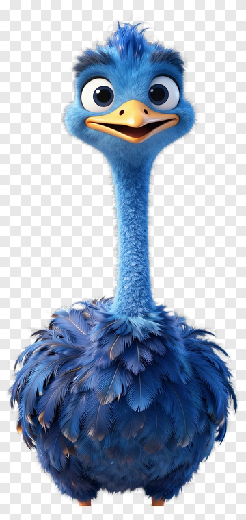 Cartoon Blue Ostrich Character PNG
