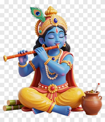 3D Krishna Playing Flute PNG