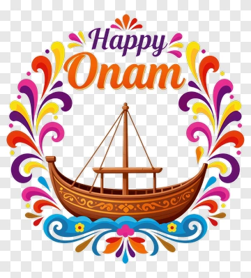 Happy Onam Celebration With Decorative Boat PNG