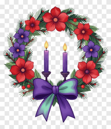 Christmas Floral Wreath With Candles PNG