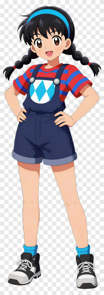 Girl In Overalls With Striped Shirt PNG
