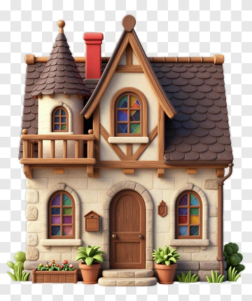 3D Cute House With Colorful Windows PNG