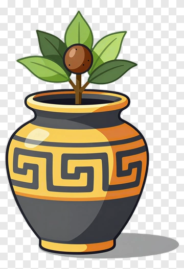 Cartoon Flower Pot With Leaves And Fruit PNG