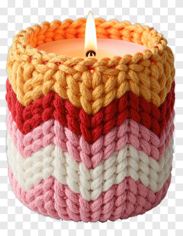 Colorful Candle In Knitted Holder PNG