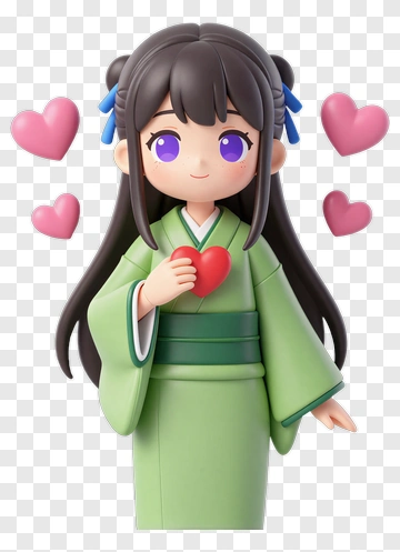Cartoon Girl Holding A Heart PNG