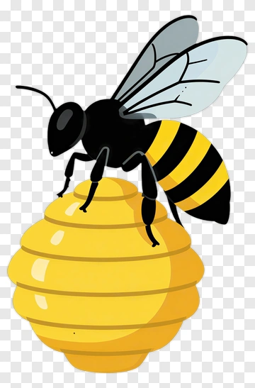 Cartoon Bee Sitting On A Honeycomb PNG