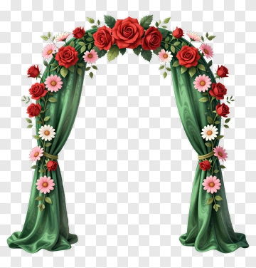 Floral Wedding Arch With Roses And Daisies PNG