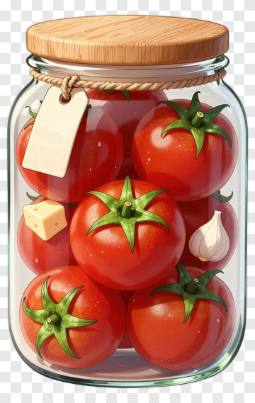 Jar Of Fresh Tomatoes With Garlic And Cheese PNG