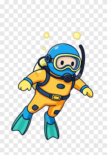 Cartoon Diver Swimming Underwater PNG
