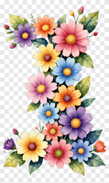 Colorful Floral Number One PNG