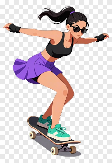 Skateboarding Girl In Purple Skirt PNG