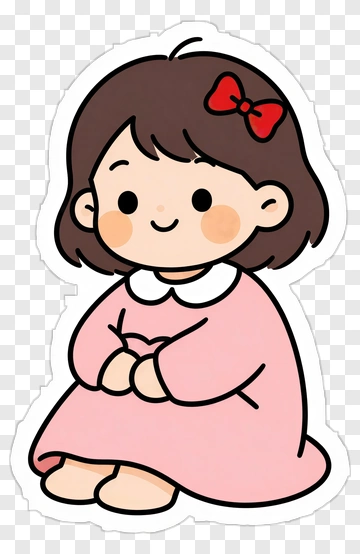 Cartoon Girl Sitting In A Pink Dress PNG