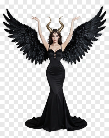 Woman In Black Dress With Wings PNG