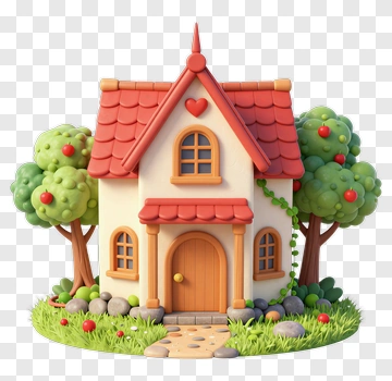 Colorful Cartoon House With Trees PNG