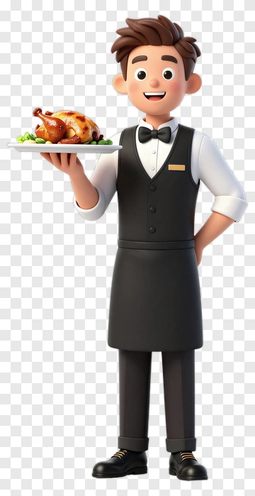 Cartoon Waiter Holding A Plate Of Food PNG