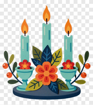 Colorful Candle Arrangement With Flowers PNG