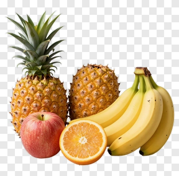 Fruit Composition With Pineapple, Apple, Orange, And Bananas PNG