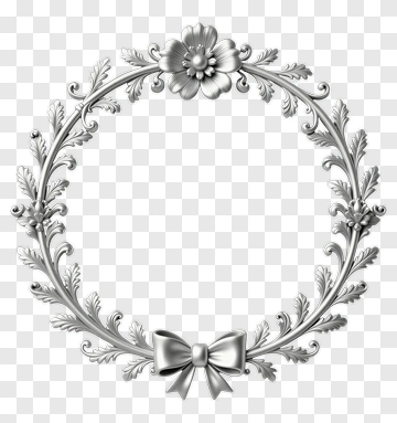 Silver Floral Wreath With Bow PNG