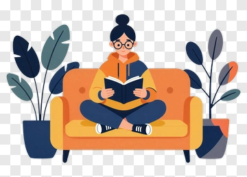 Girl Reading A Book On A Couch PNG