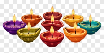 Colorful Diwali Oil Lamps PNG
