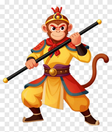 Cartoon Monkey Holding A Staff PNG