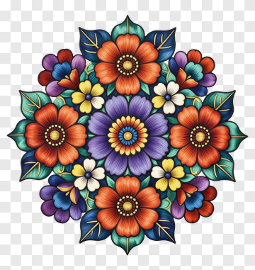 Colorful Floral Mandala Design PNG